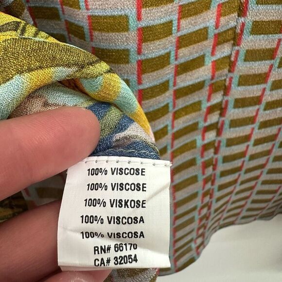 Anthropologie Conditions Apply Women’s Multi Viscose Neck Tie Semi Sheer Blouse - Picture 6 of 15